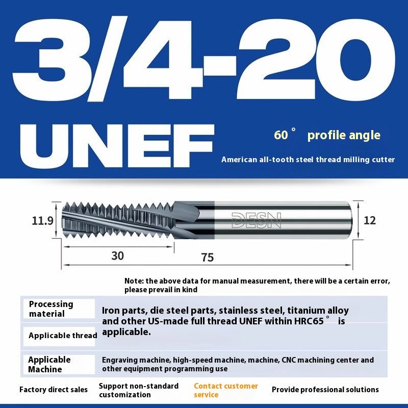 1115-65° high hard tungsten carbide thread milling cutter Long tooth full tooth alloy American thread milling cutter UNC UNF aluminum stainless steel Shandong Denso Pricision Tools Co.,Ltd.